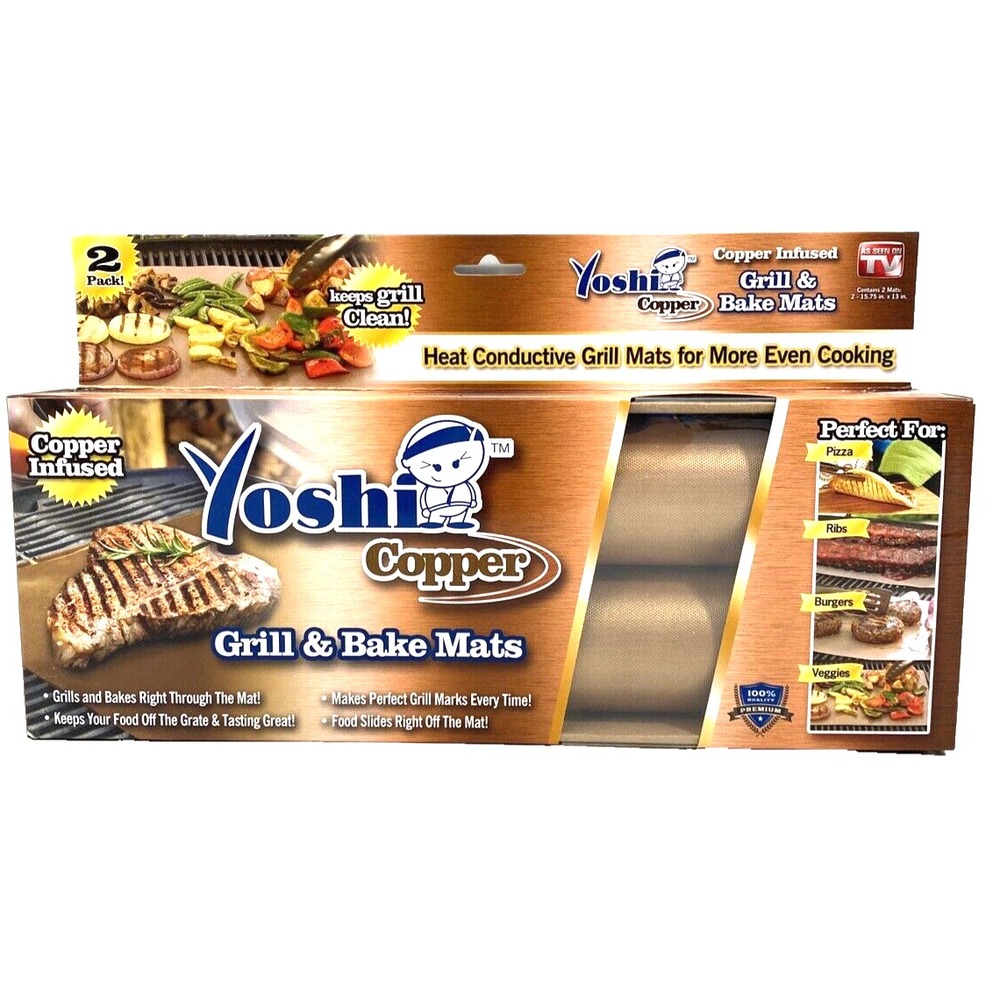 Yoshi Copper Grill & Bake Mats 2 Pack Nonstick Reusable BBQ or Oven Set - NEW